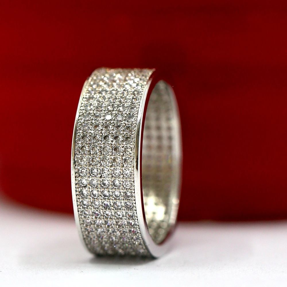 18k Gold Dipped White Topaz Pave Band - image 1